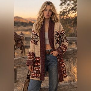 Vintage Southwestern Aztec Shawl Collar Cardigan Sweater Ralph Lauren   Style